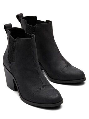 TOMS Everly Chelsea Women's Heel Ankle Boots in Black Leather Size 9.5